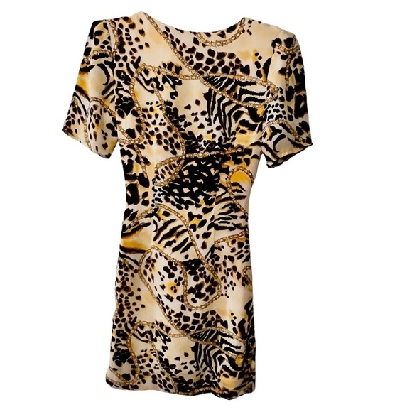 Rebecca Minkoff Silk Knotted V Neck Short Sleeve Mini Dress 2 Animal Novelty - Picture 6 of 14